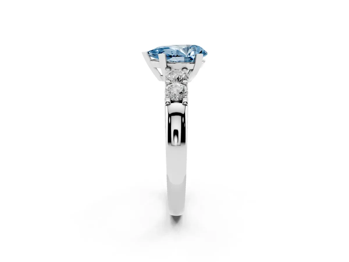 Fancy Blue Pear Cut Brilliant Cut Diamond Five-Stone Prong Set Engagement Ring with Channel Band Silver