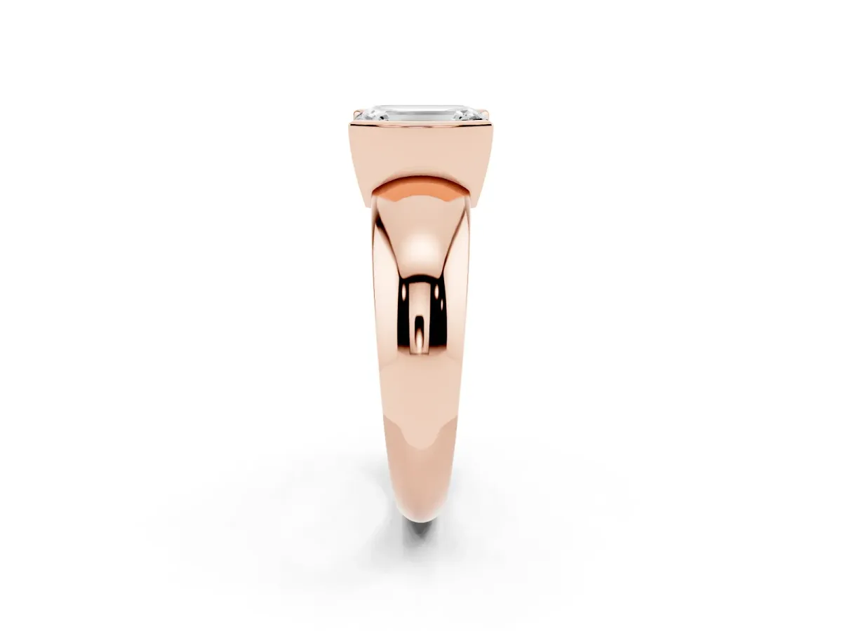 Emerald Cut Solitaire Tension Set Diamond Ring with Wide Band Rose gold