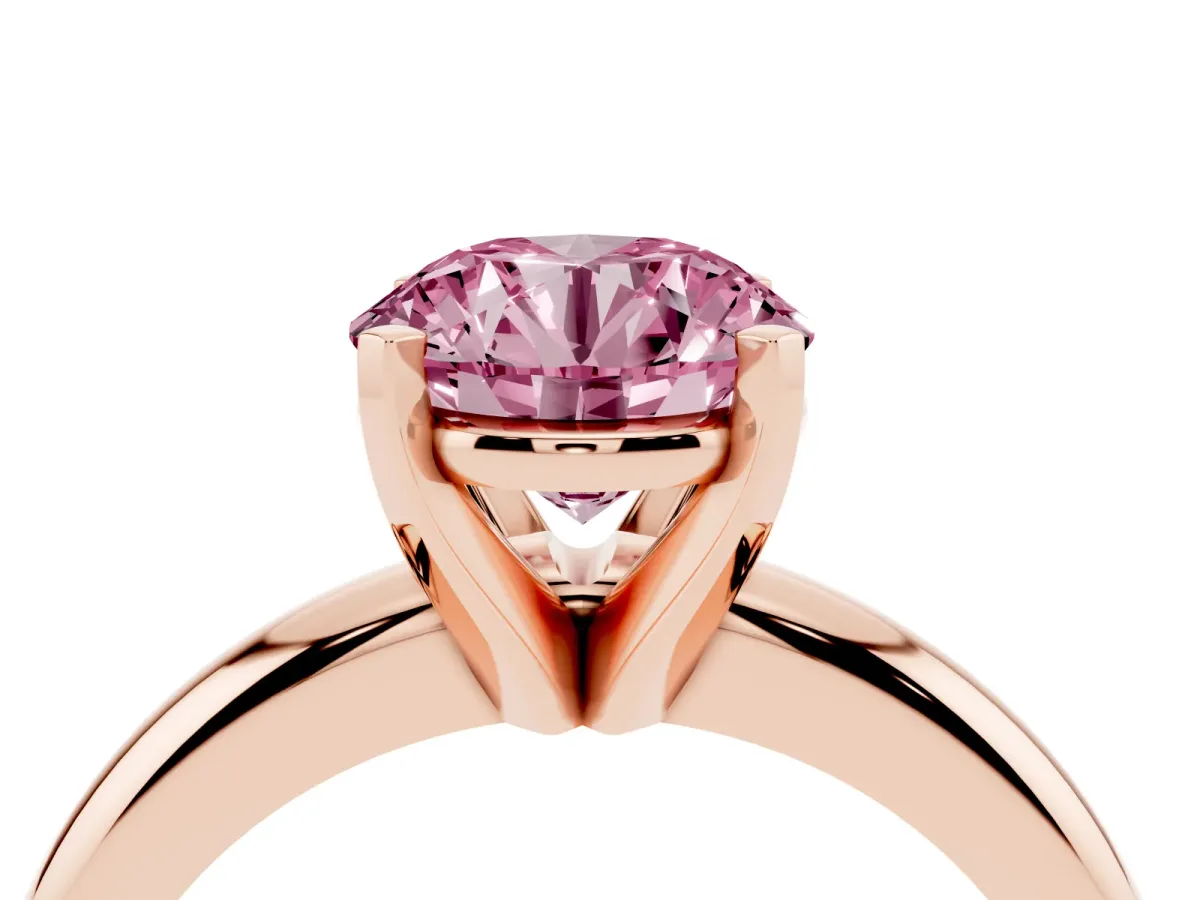 Fancy Pink Round Cut Diamond Solitaire Engagement Ring with Round Band and Four-Prong Setting Rose gold