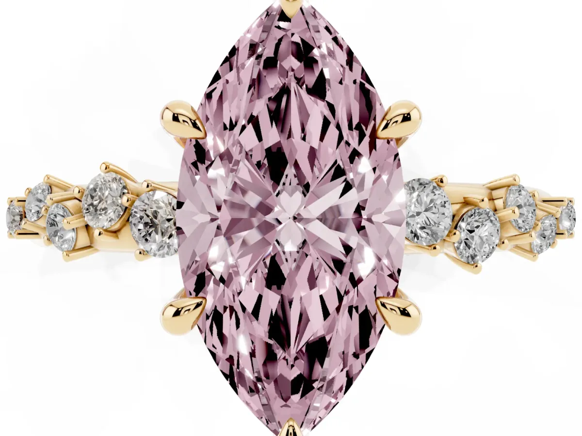 Fancy Pink Marquise Cut Cut Diamond Vine Band with Four-Prong Setting Yellow gold