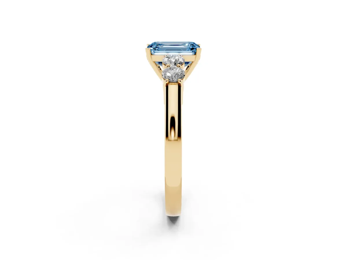 Fancy Blue Emerald Cut Cut Diamond Five-Stone Prong Set White Gold Ring Yellow gold