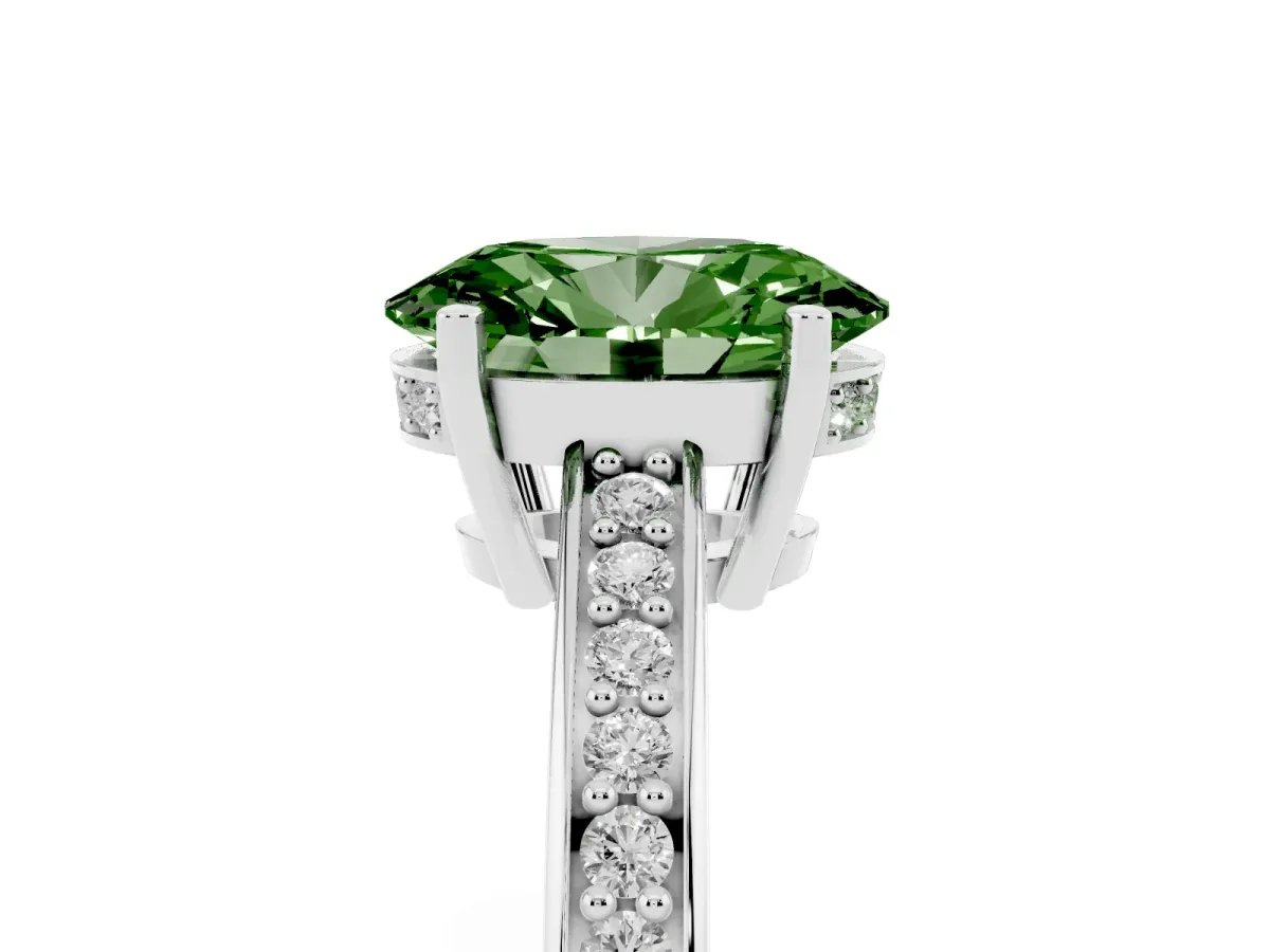 Fancy Green Oval Cut Solitaire Pavé Band Prong Setting Ring Silver
