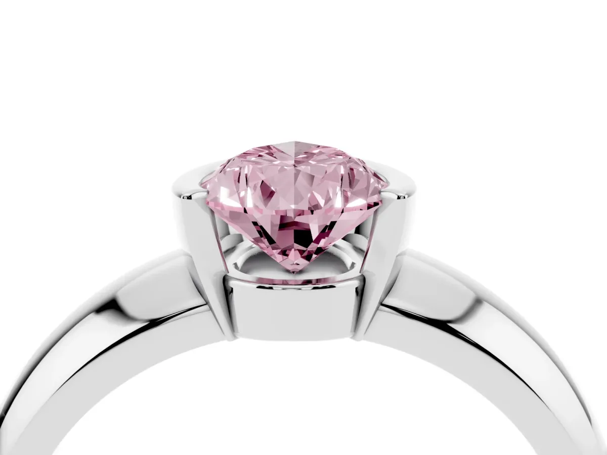 Fancy Pink Pear Cut Solitaire Tension Set Diamond Ring with Wide Band Platinum