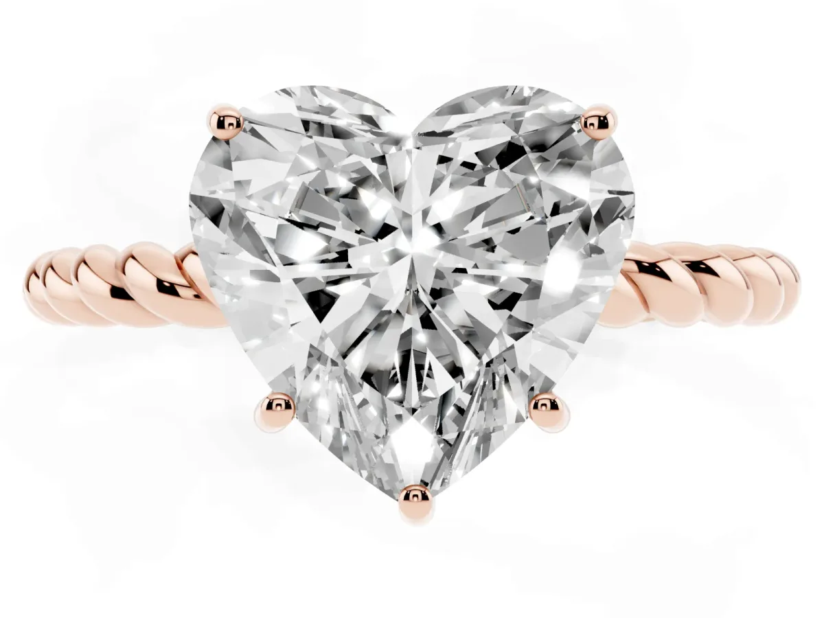 Heart Cut Solitaire Twist Band Ring with Four-Prong Setting Rose gold