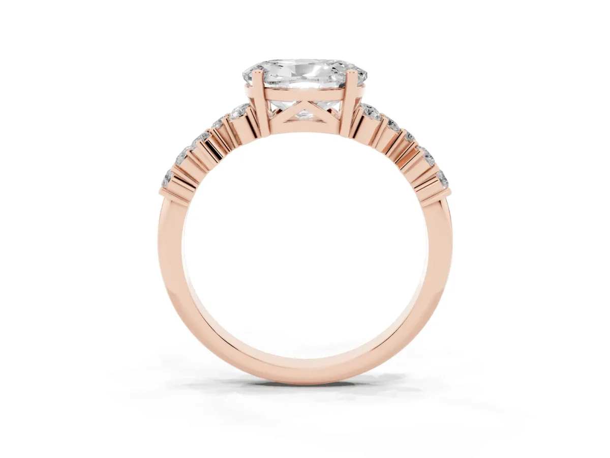 Oval Cut Diamond Scattered Round Accent Ring with Prong Setting Rose gold