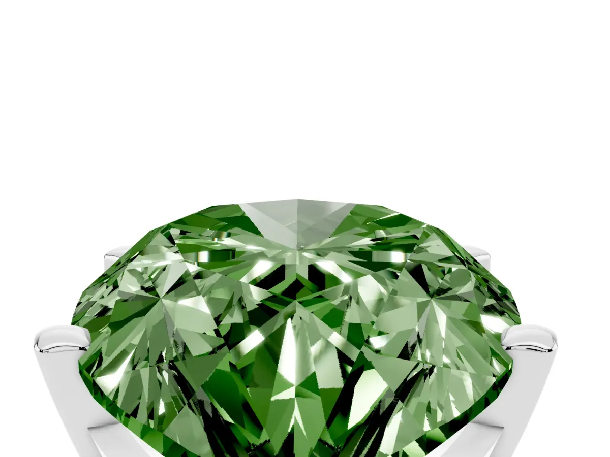 Fancy Green Pear Cut Diamond Solitaire Ring with Prong Setting and Classic Band Silver