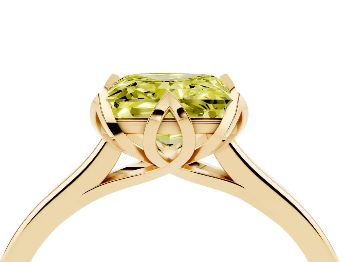 Fancy Yellow Princess Cut Diamond Solitaire Ring with Flower Prong Setting and Classic Band Yellow gold