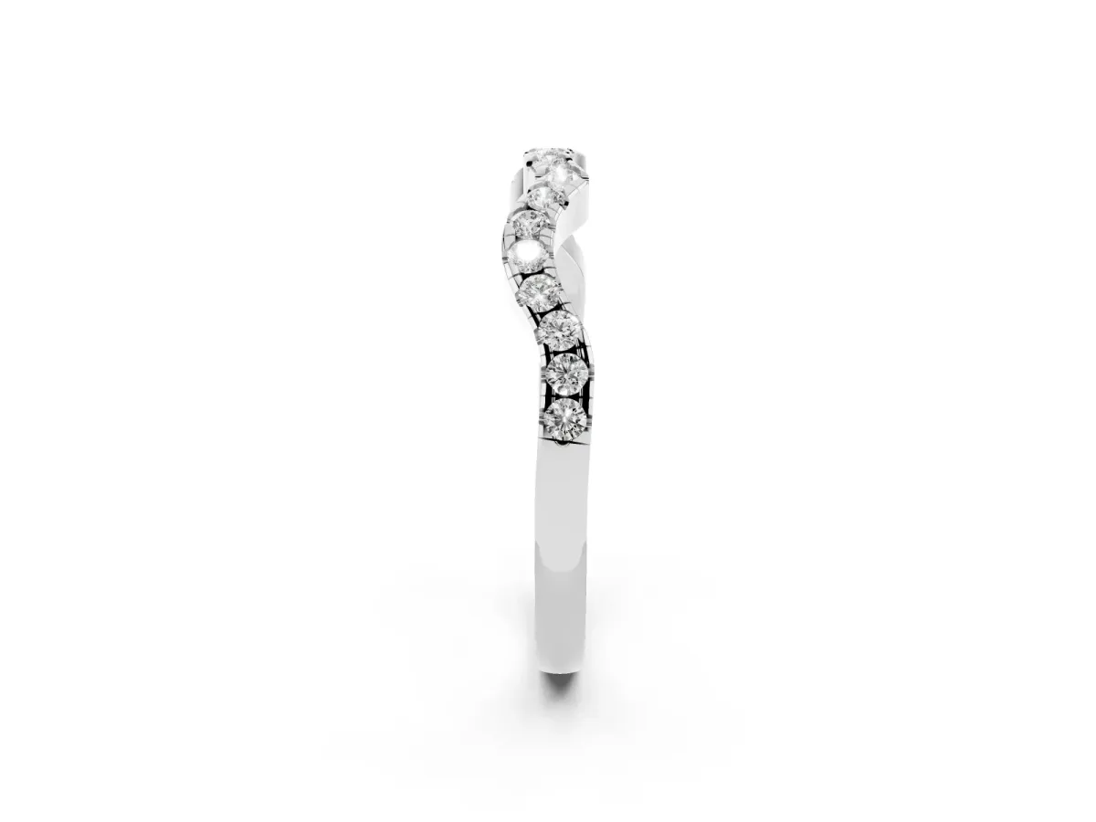 Round Diamond Pavé Curved Wedding Band Silver