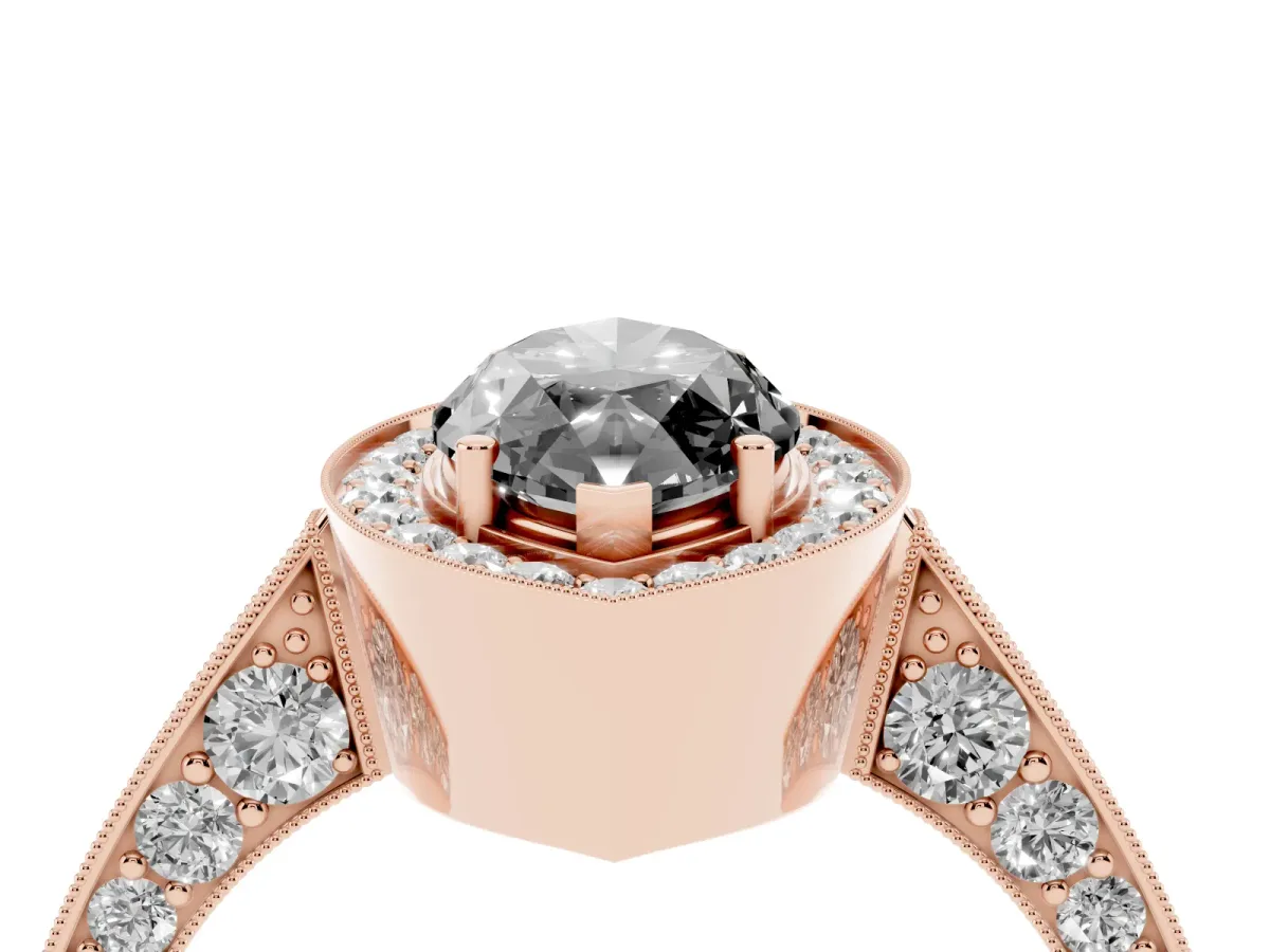 Fancy Black Marquise Cut Halo Diamond Engagement Ring with Split Shank Band and Four-Prong Setting Rose gold