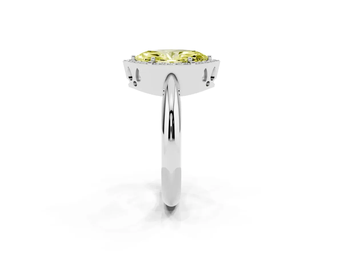 Fancy Yellow Marquise Cut Cut Diamond Halo Engagement Ring with Split Shank and Four-Prong Setting Silver