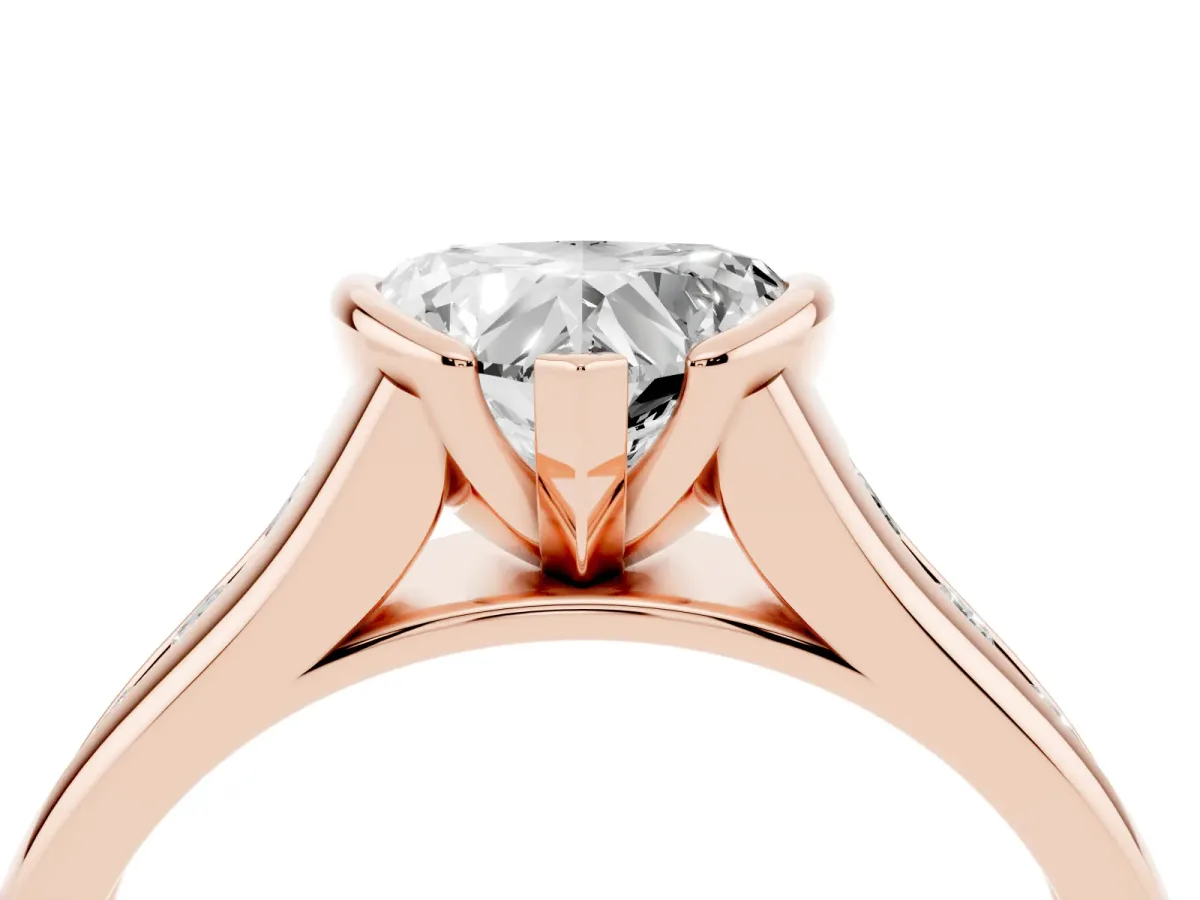Heart Cut Solitaire Bezel-Set Diamond Ring with Channel-Set Band Rose gold