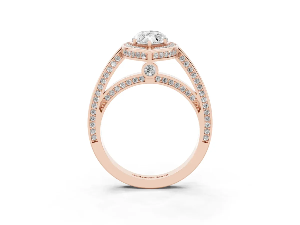 Marquise Cut Cut Halo Pave Split Shank Prong Setting Ring Rose gold