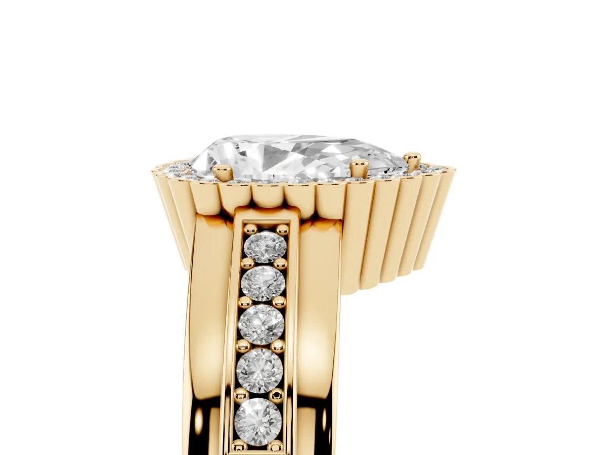 Pear Cut Cut Halo Pave Band Four-Prong Ring Yellow gold