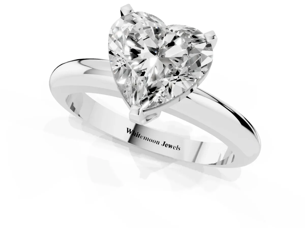 Heart Cut Diamond Solitaire Engagement Ring with Round Band and Four-Prong Setting Platinum
