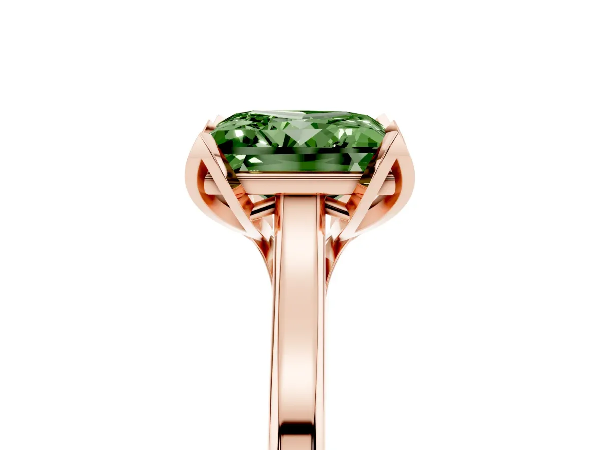 Fancy Green Princess Cut Diamond Solitaire Ring with Flower Prong Setting and Classic Band Rose gold