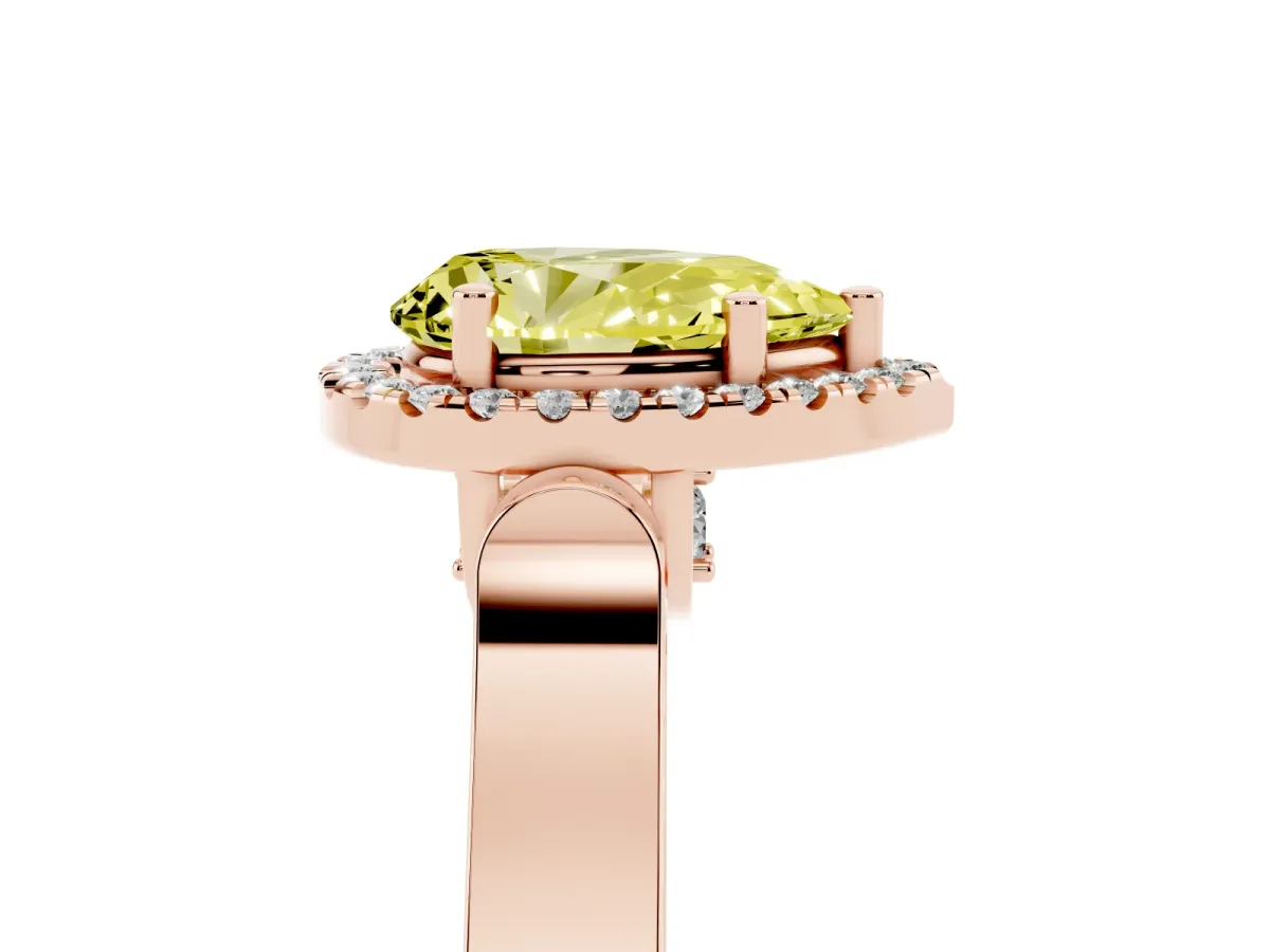Fancy Yellow Pear Cut Halo Pave Split Shank Prong Setting Ring Rose gold