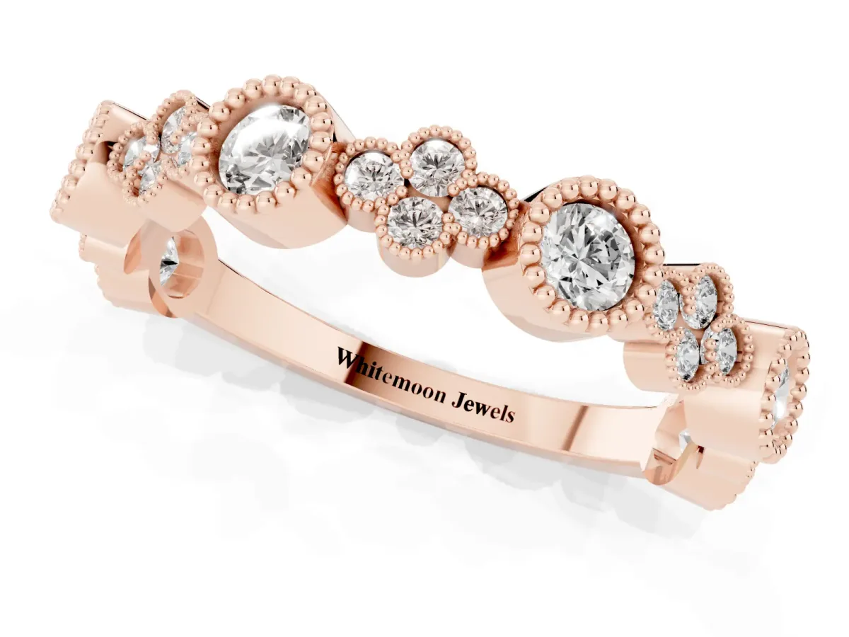Milgrain Bezel Set Round Diamond Cluster Eternity Band Rose gold