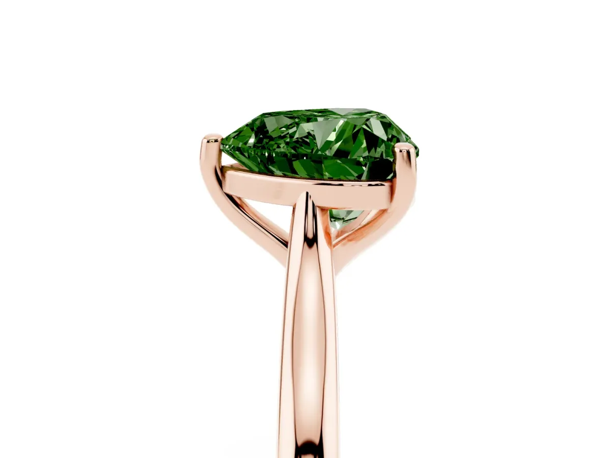 Fancy Green Heart Cut Cut Solitaire Ring with Cathedral Band and Four-Prong Setting Rose gold
