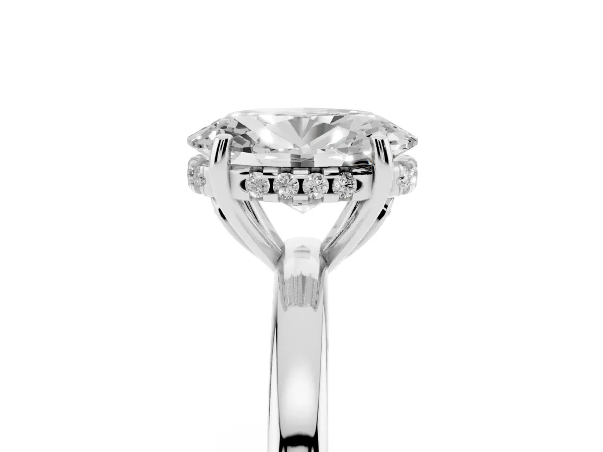 Oval Cut Solitaire Diamond Ring with Prong Setting and Plain Band Platinum
