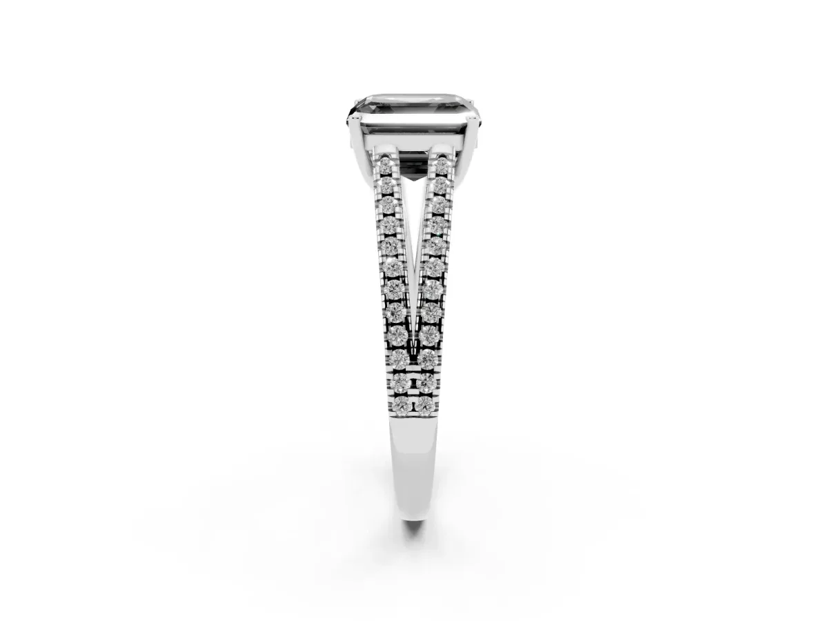 Fancy Black Asscher Cut Diamond Solitaire Engagement Ring with Split Shank Pavé Band Platinum