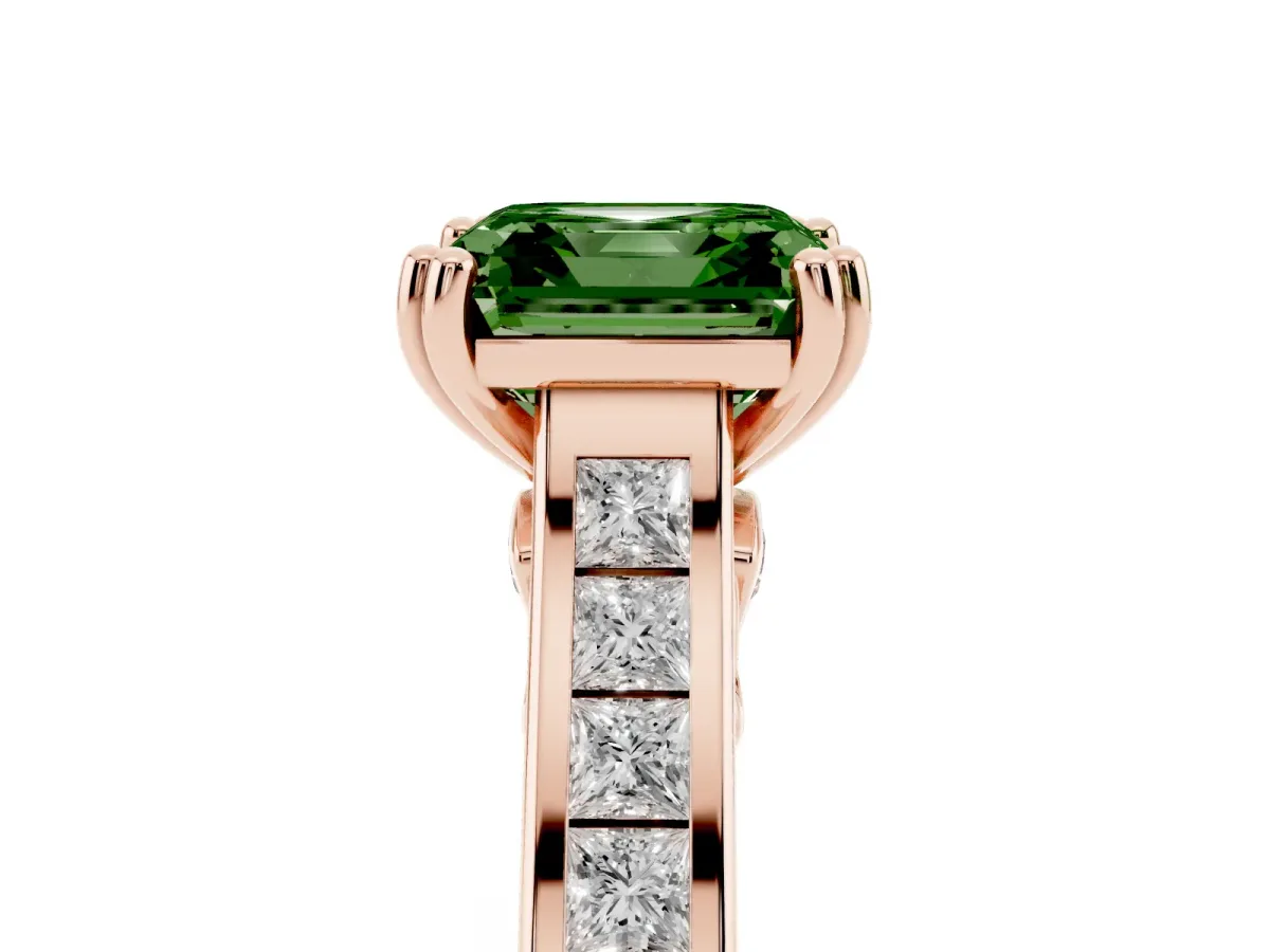 Fancy Green Asscher Cut Cut Channel Set Solitaire Engagement Ring with Prong Setting Rose gold