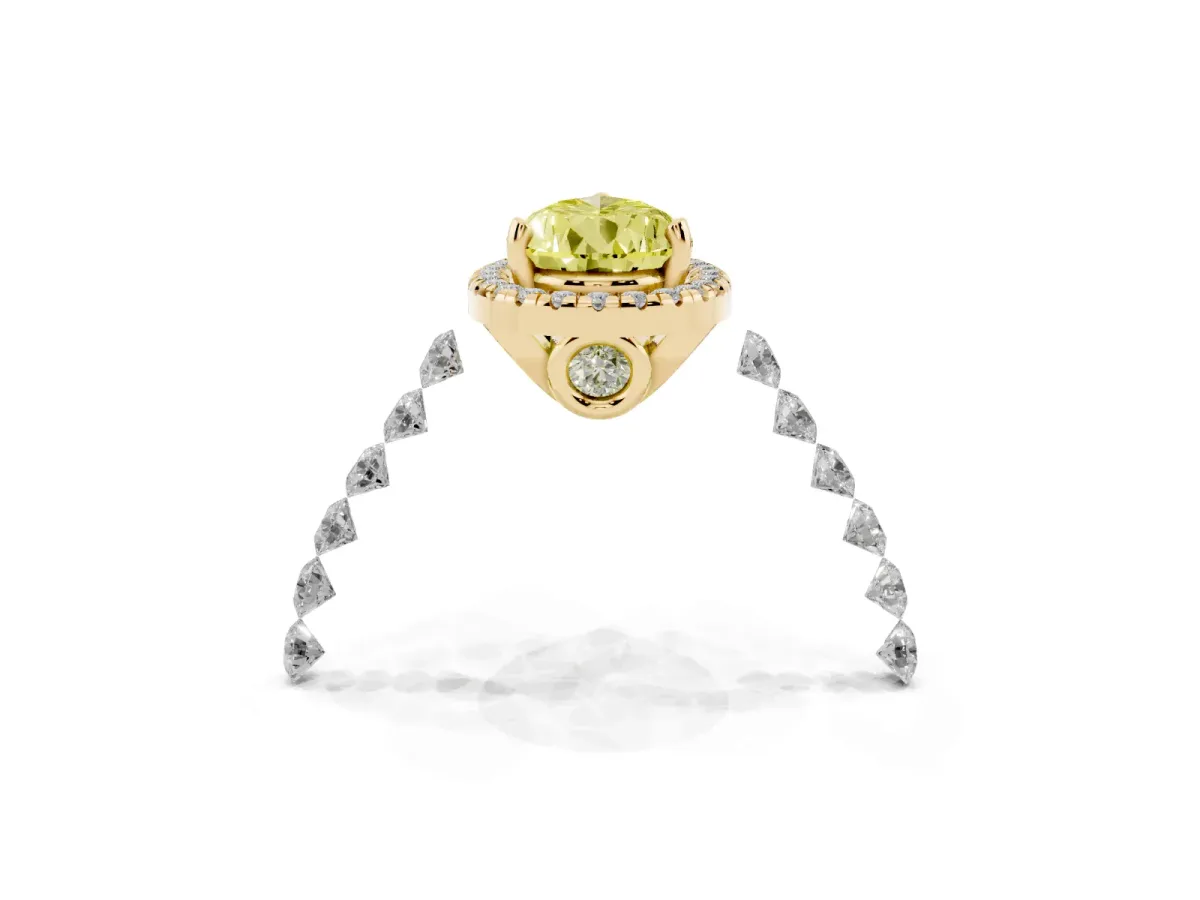 Fancy Yellow Pear Cut Halo Pavé Diamond Engagement Ring with Four-Prong Setting Yellow gold