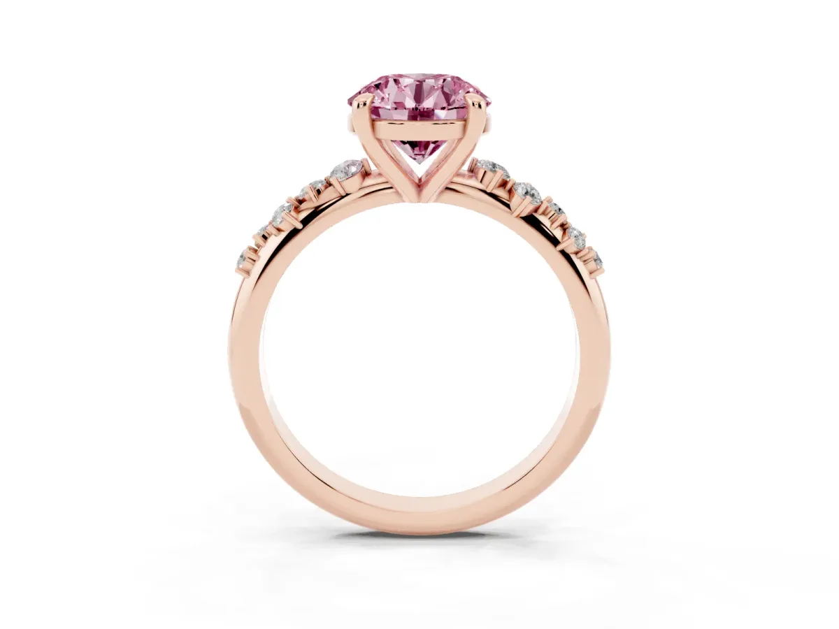 Fancy Pink Round Cut Cut Diamond Vine Band with Four-Prong Setting Rose gold