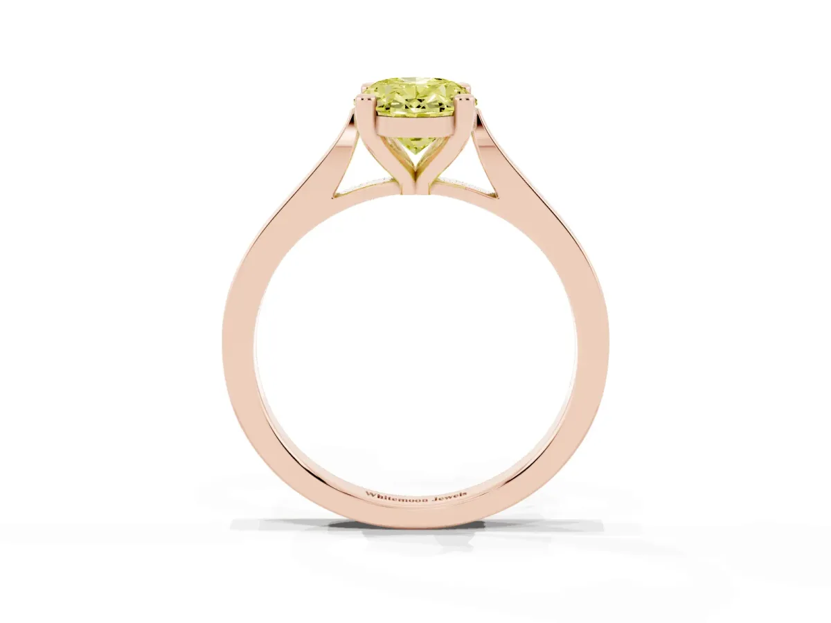 Fancy Yellow Oval Cut Solitaire Diamond Ring with Four-Prong Setting and Tapered Band Rose gold