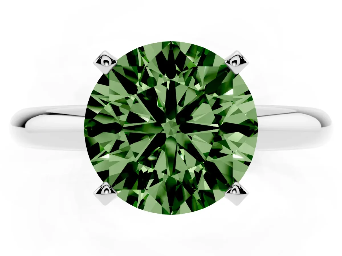 Fancy Green Round Cut Diamond Solitaire Engagement Ring with Round Band and Four-Prong Setting Platinum