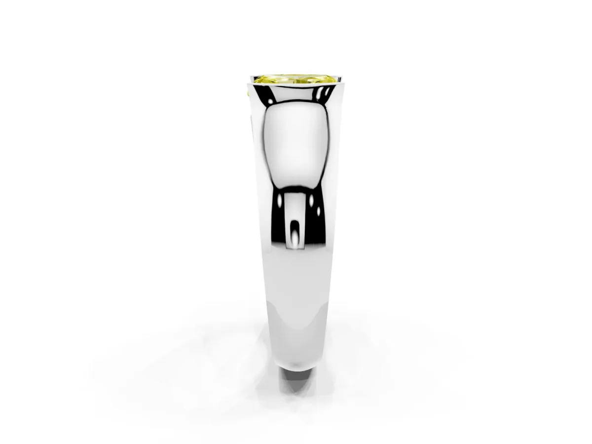 Fancy Yellow Radiant Cut Solitaire Bezel Set Diamond Ring with Wide Band Silver