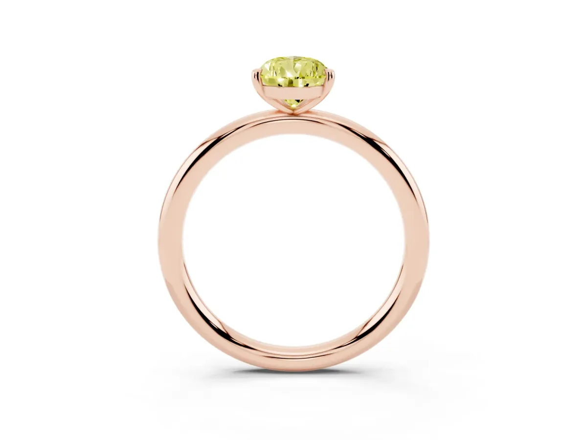 Fancy Yellow Pear Cut Solitaire Diamond Ring with Four-Prong Setting on a Plain Band Rose gold