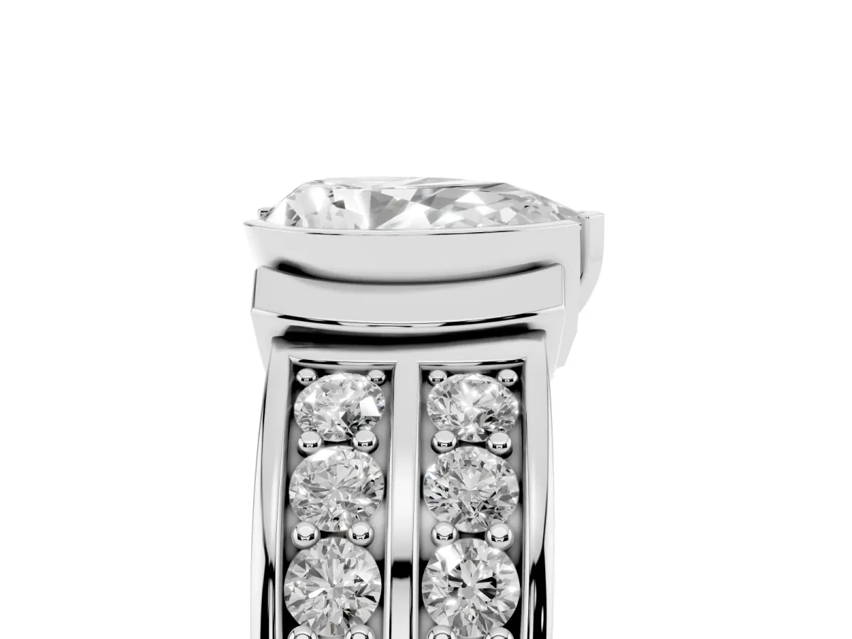 Pear Cut Brilliant Diamond Channel Set Wide Band Ring with Bezel Setting White gold