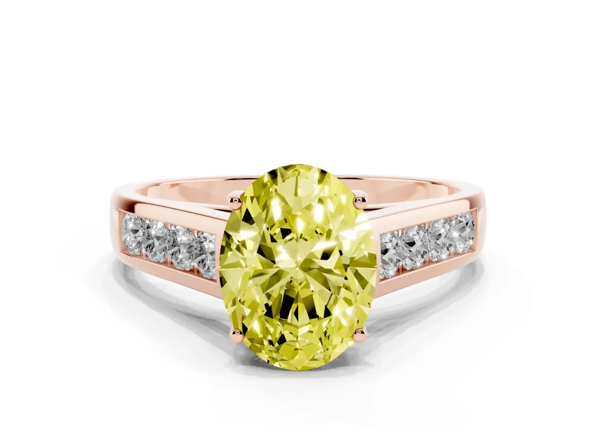 Fancy Yellow Oval Cut Solitaire Channel-Set Diamond Engagement Ring with Four-Prong Setting Rose gold