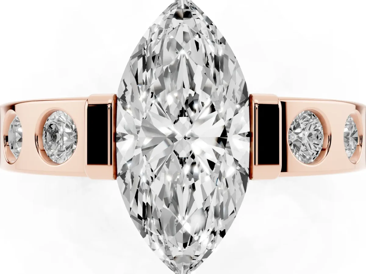 Marquise Cut Brilliant Channel-Set Diamond Ring with Bezel Prong Setting Rose gold