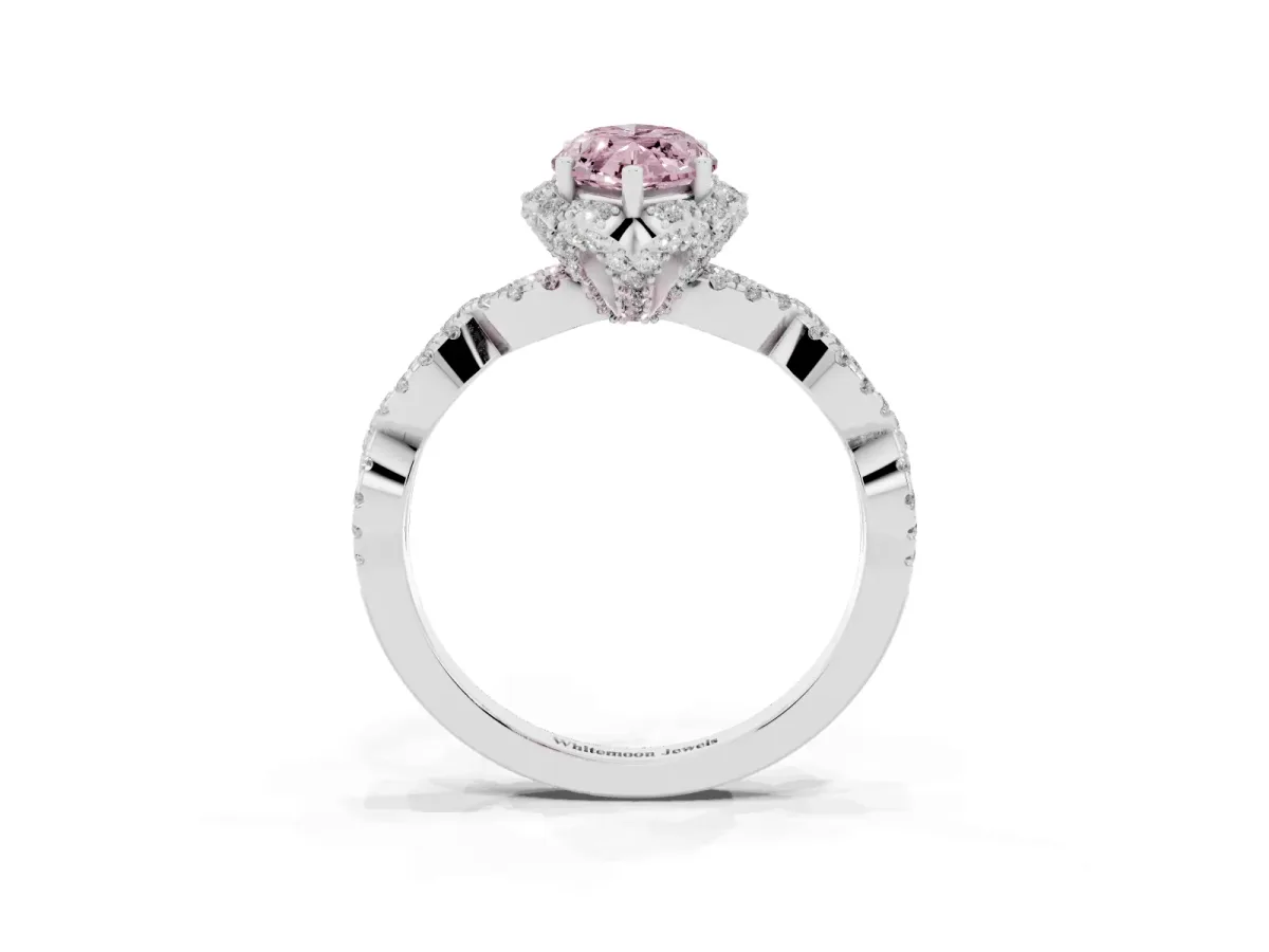 Fancy Pink Marquise Cut Halo Twist Band Solitaire Ring with Six-Prong Setting Silver