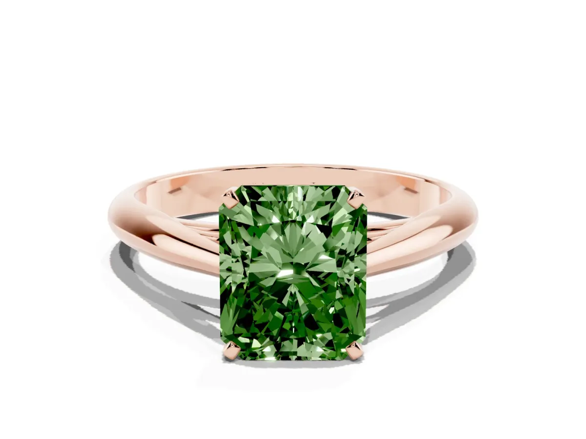 Fancy Green Radiant Cut Diamond Solitaire Engagement Ring with Cathedral Setting and Four-Prong Mount Rose gold