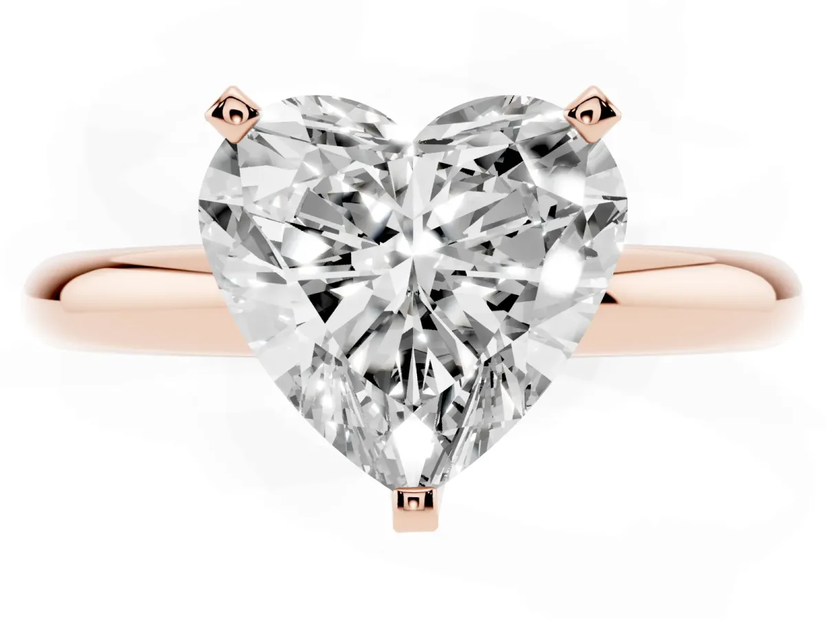 Heart Cut Diamond Solitaire Engagement Ring with Round Band and Four-Prong Setting Rose gold
