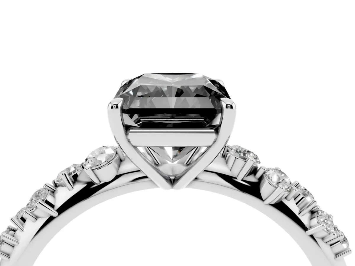 Fancy Black Radiant Cut Diamond Cluster Side Stone Solitaire Ring with Prong Setting Silver