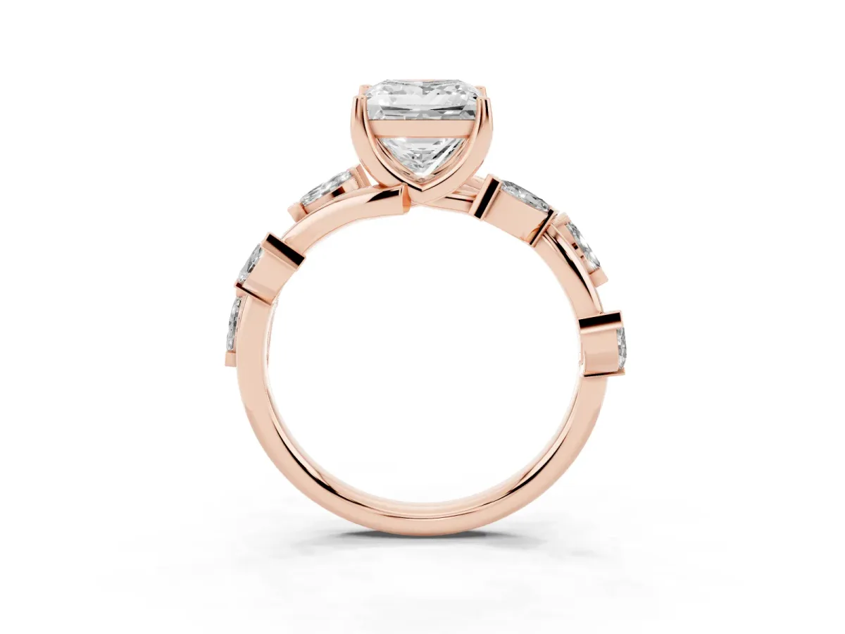 Princess Cut Solitaire Twisted Band Marquise Accent Prong Setting Ring Rose gold