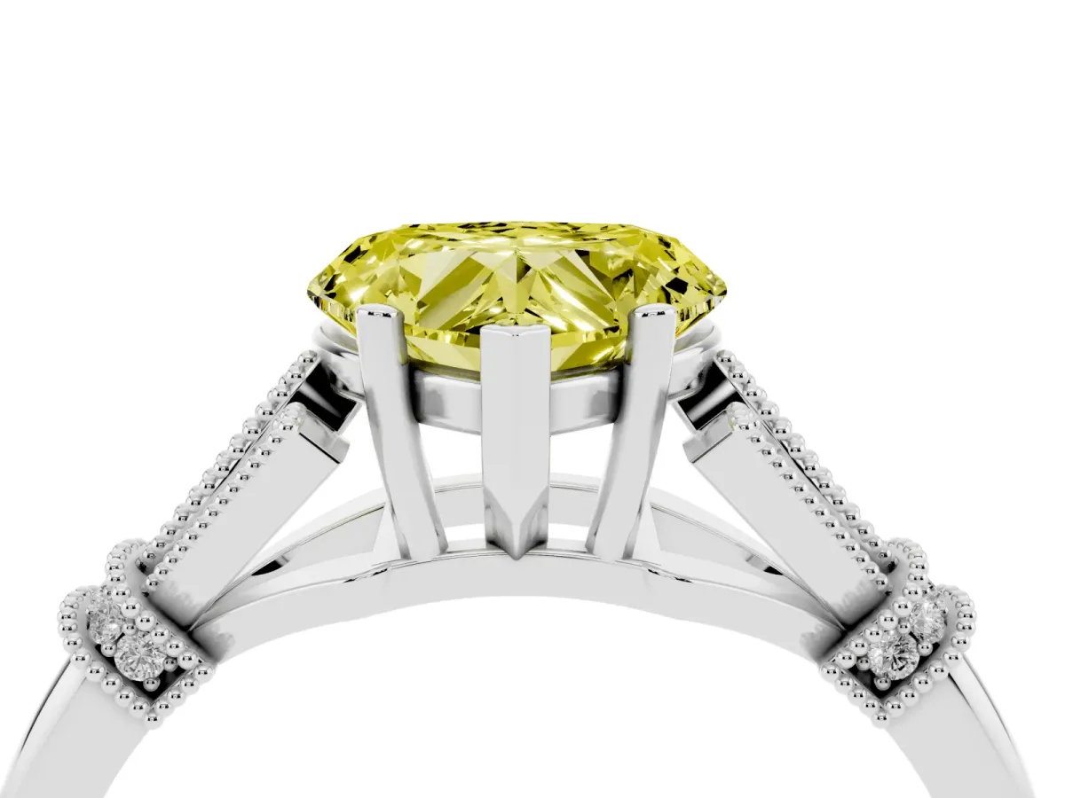 Fancy Yellow Heart Cut Diamond Solitaire Ring with Floral Filigree and Pave Accents Platinum