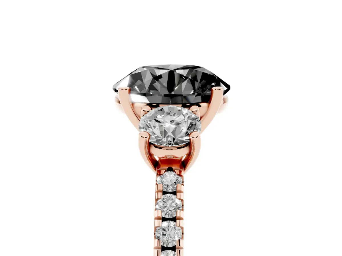 Fancy Black Three-Stone Round Cut Cut Diamond Pavé Band with Prong Setting Rose gold