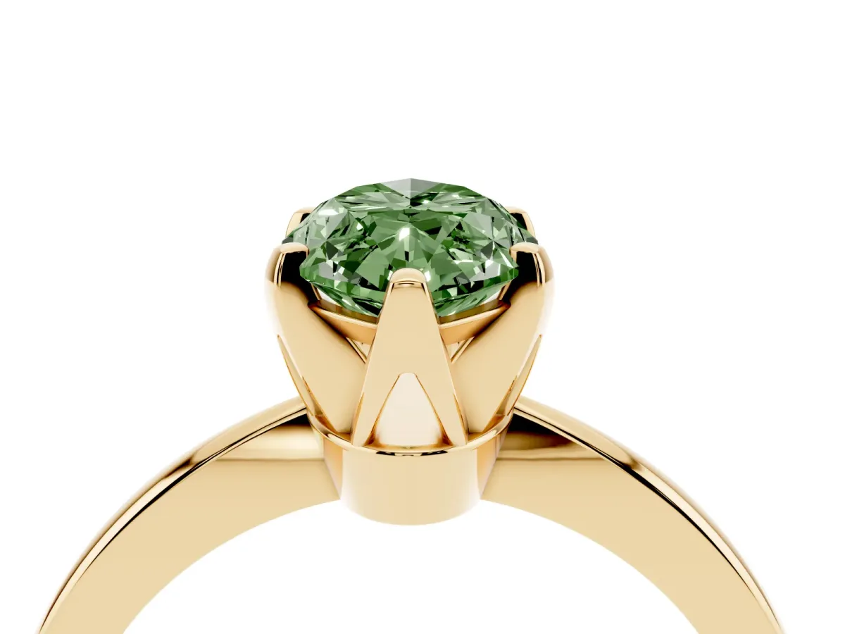 Fancy Green Marquise Cut Solitaire Engagement Ring with Six-Prong Setting and Tapered Band Yellow gold