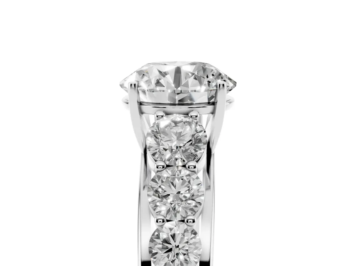 Round Cut Brilliant Diamond Pavé Band with Six-Prong Setting Silver