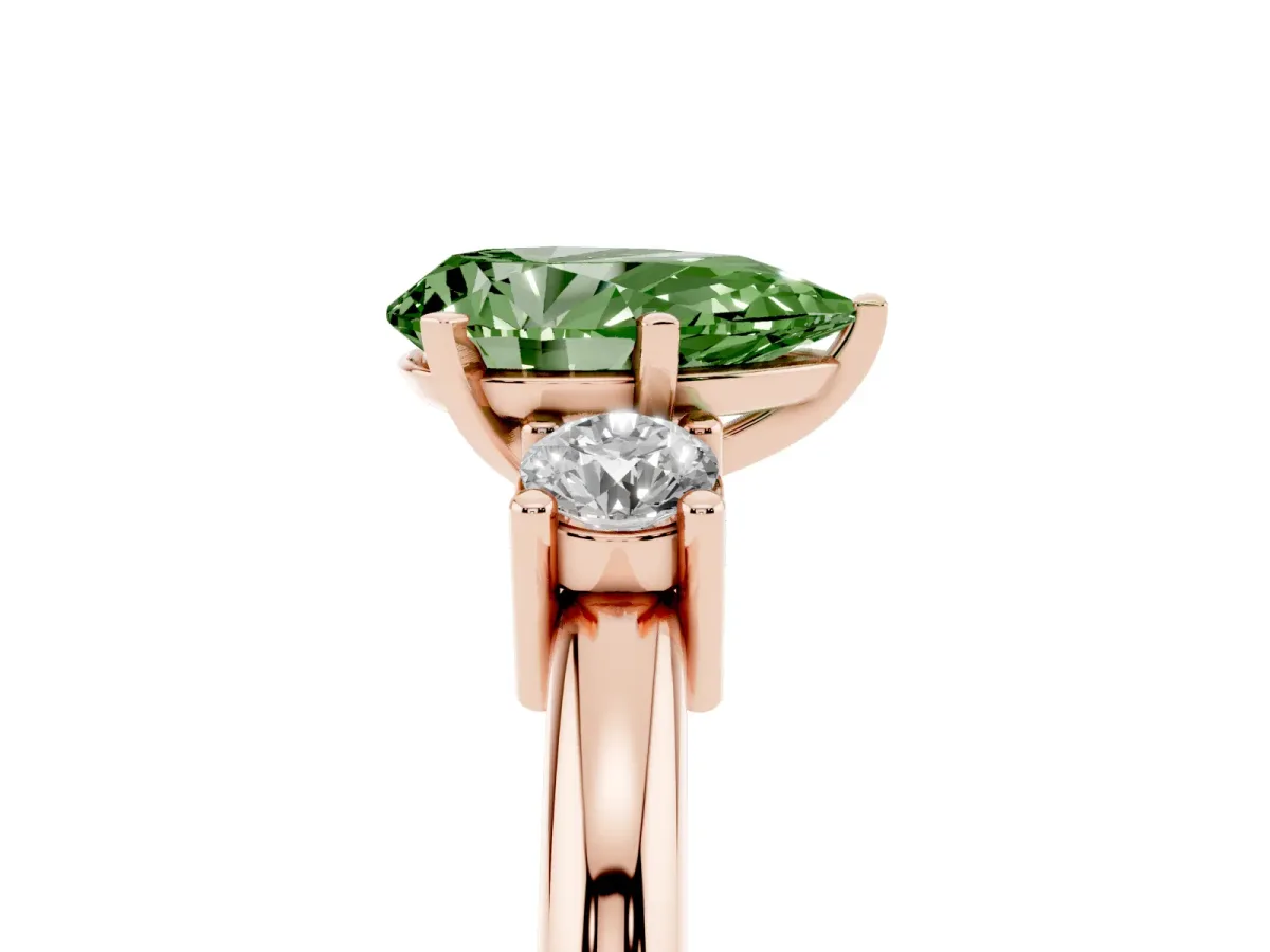 Fancy Green Three-Stone Pear Cut Cut Diamond Solitaire with Prong Setting and Classic Band Rose gold
