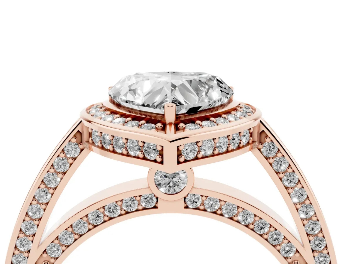 Heart Cut Cut Halo Pave Split Shank Prong Setting Ring Rose gold