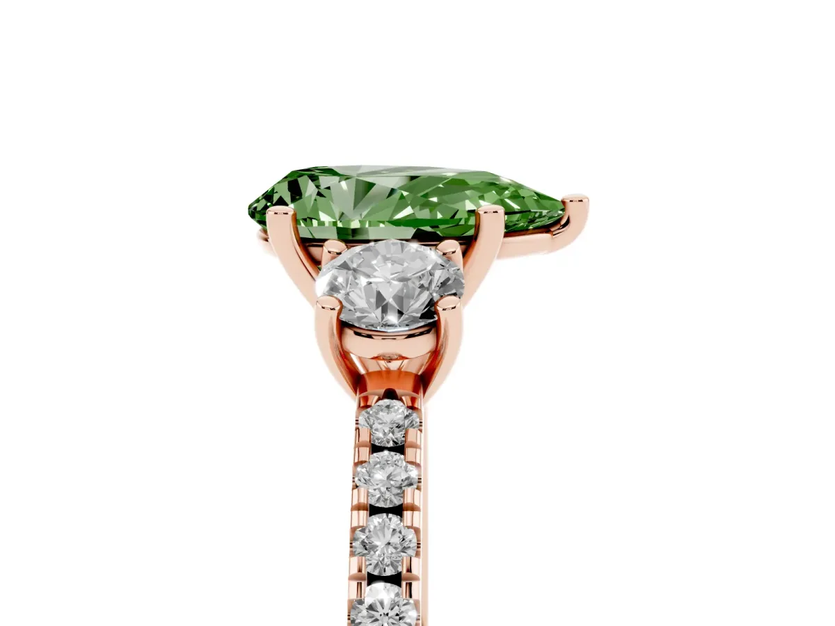 Fancy Green Three-Stone Pear Cut Cut Diamond Pavé Band with Prong Setting Rose gold