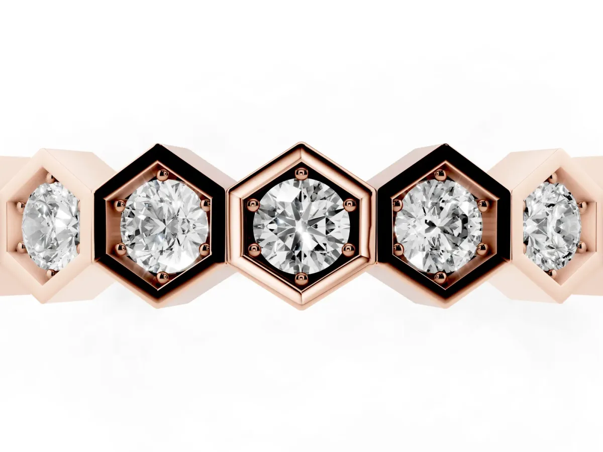 Hexagon Pave Diamond Eternity Band with Bezel Setting Rose gold