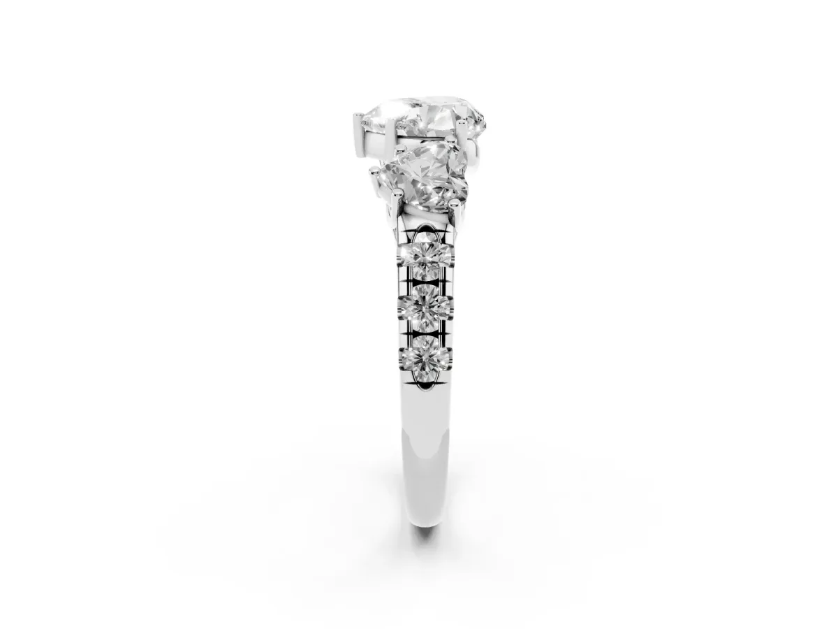 Three-Stone Heart Cut Diamond Pavé Band with Prong Setting Platinum