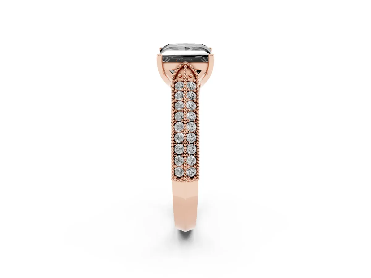 Fancy Black Princess Cut Cut Pave Split Shank Engagement Ring with Four-Prong Setting Rose gold