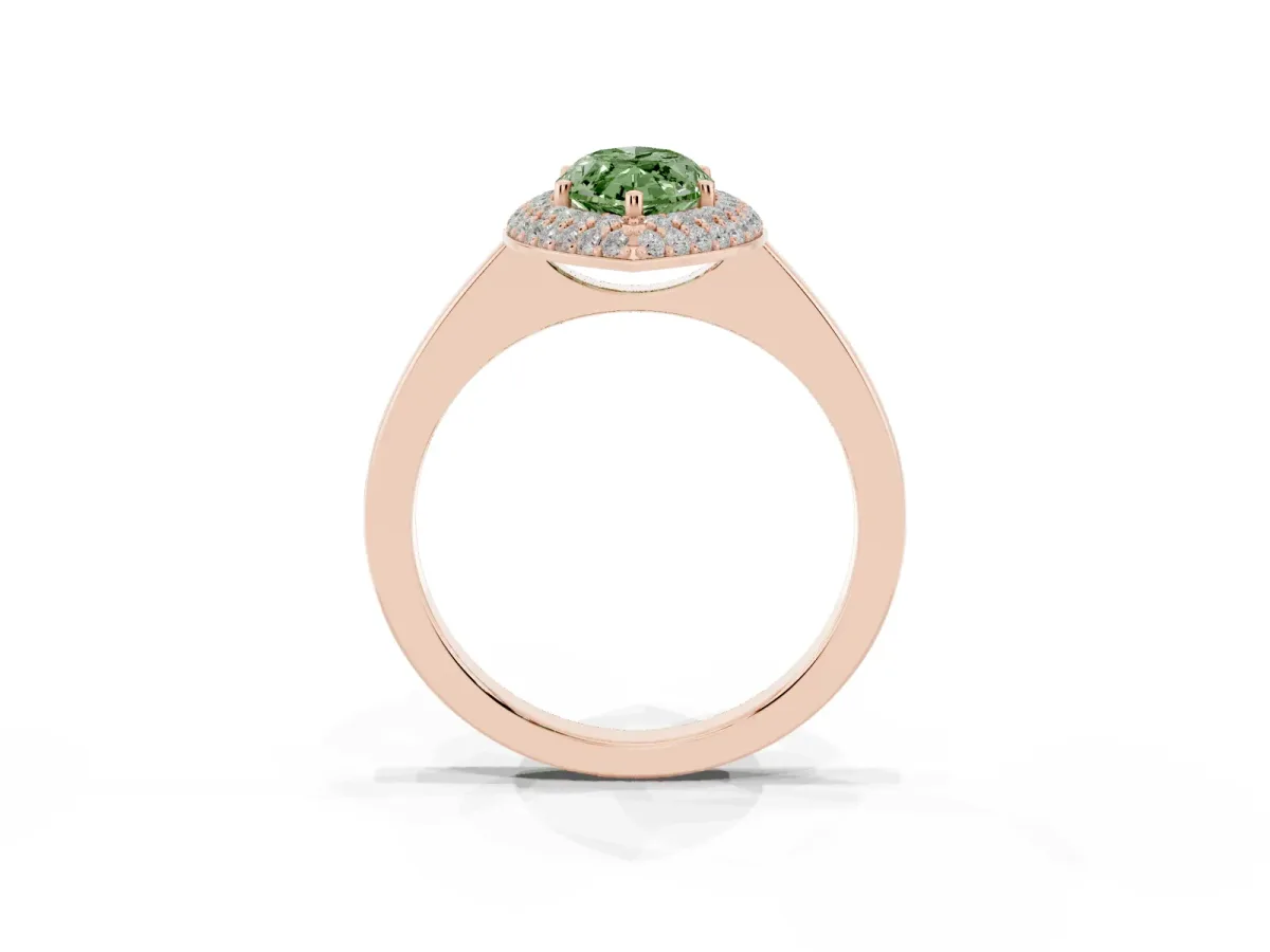 Fancy Green Marquise Cut Halo Diamond Engagement Ring with Solitaire Band and Four-Prong Setting Rose gold